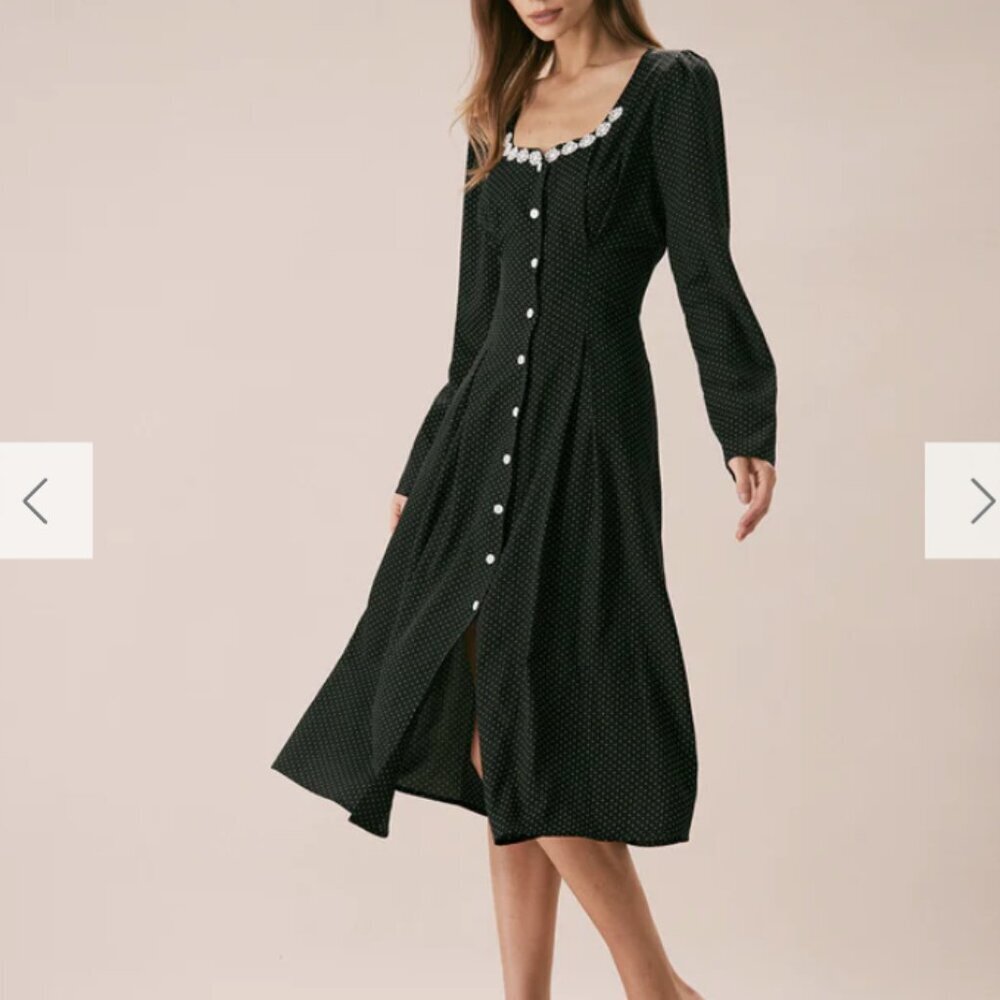 RIHOAS Black Midi Dress with White Polka Dots